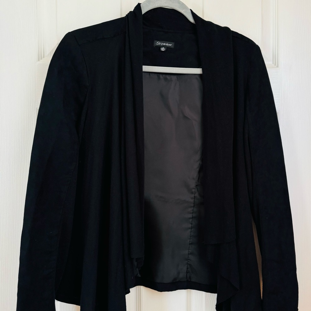 Black Shinestar Open Front Shawl Collar Cardigan / Size Large